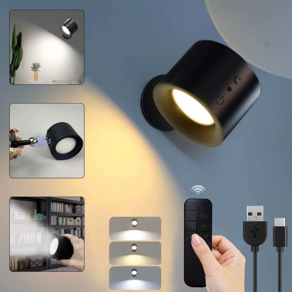 Led Double Head Wall Lamp Touch Control Remote 360 Rotatable USB Recharge 3Colors Wall Lights Wireless Night Lights for Bedroom