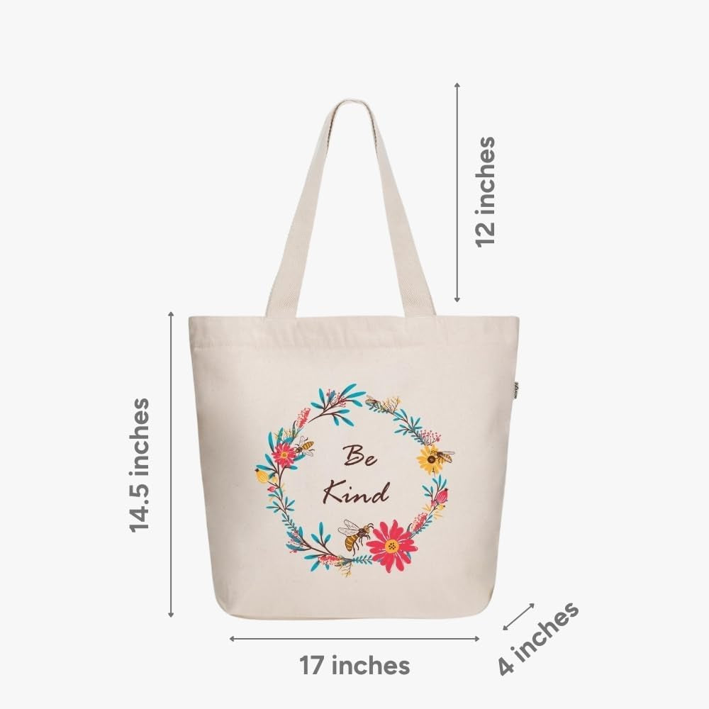 Ecoright Aesthetic Canvas Tote Bag for Women Large Zipper Tote Bags with Pocket, Womens Tote Bag for Yoga, Work, Beach