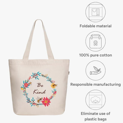 Ecoright Aesthetic Canvas Tote Bag for Women Large Zipper Tote Bags with Pocket, Womens Tote Bag for Yoga, Work, Beach